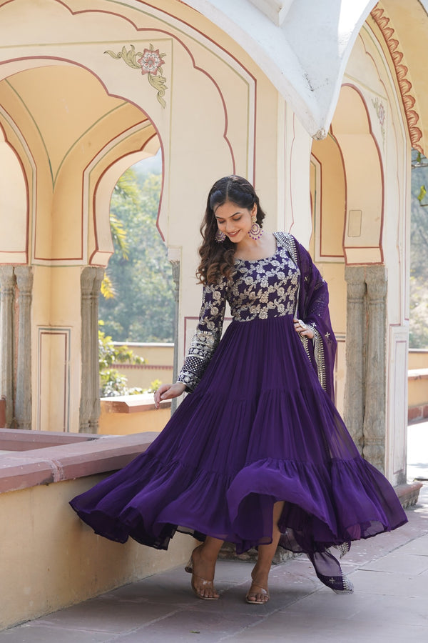 Faux Blooming Gown with Sequins Embroidered Dupatta A Perfect Blend of Elegance & Tradition