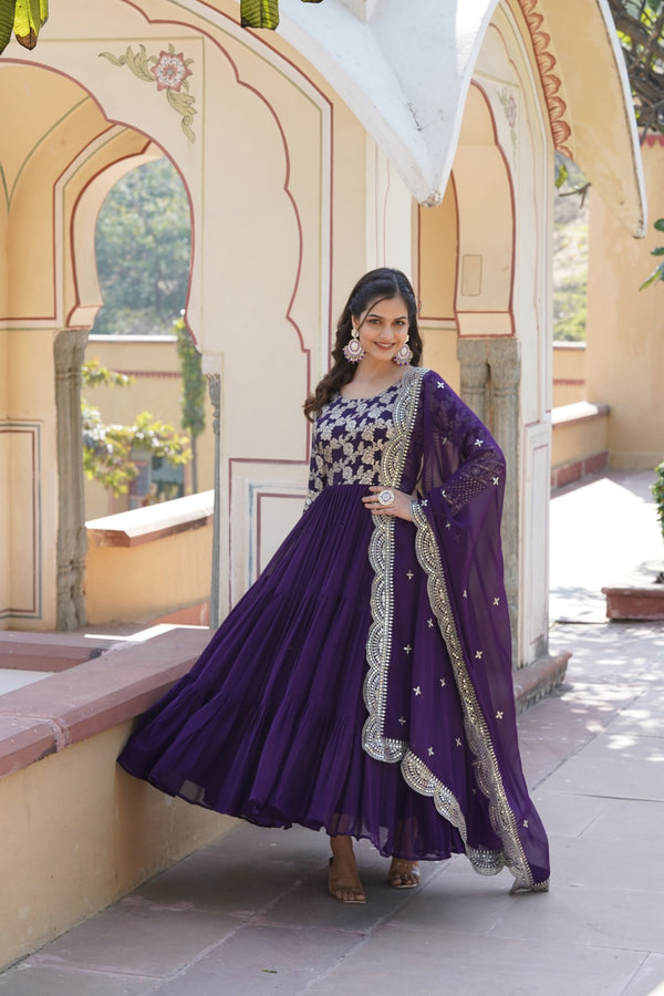 Faux Blooming Gown with Sequins Embroidered Dupatta A Perfect Blend of Elegance & Tradition
