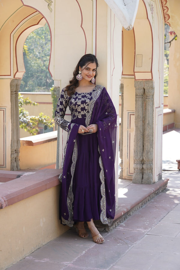 Faux Blooming Gown with Sequins Embroidered Dupatta A Perfect Blend of Elegance & Tradition