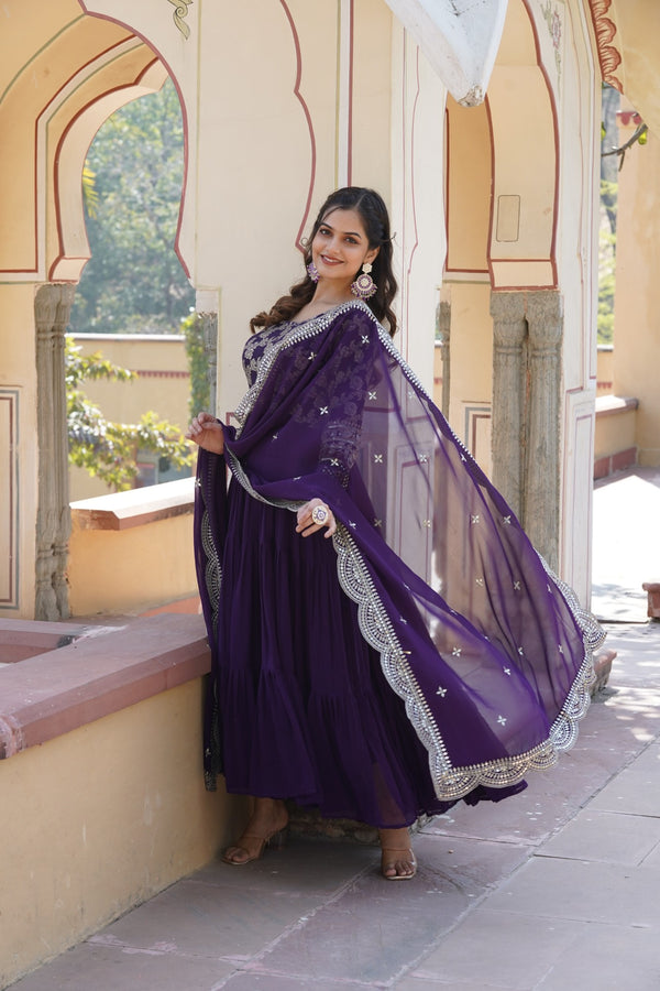 Faux Blooming Gown with Sequins Embroidered Dupatta A Perfect Blend of Elegance & Tradition