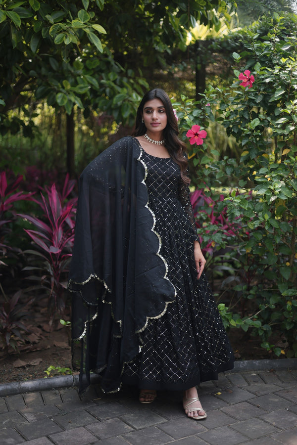 Faux Georgette Gown with Sequins Embroidered Dupatta A Blend of Tradition & Elegance