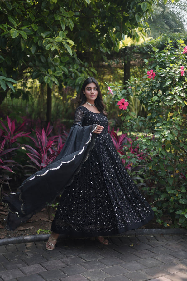 Faux Georgette Gown with Sequins Embroidered Dupatta A Blend of Tradition & Elegance