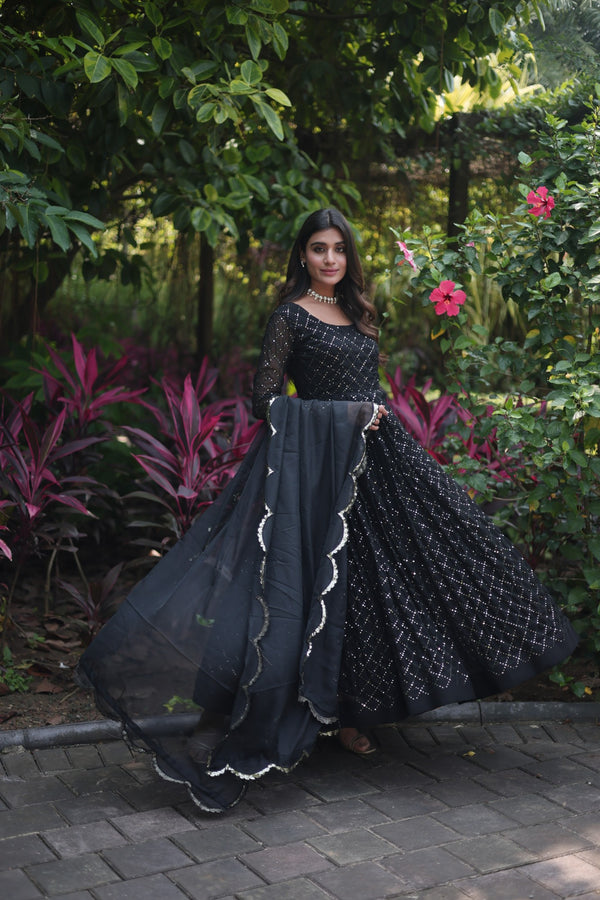 Faux Georgette Gown with Sequins Embroidered Dupatta A Blend of Tradition & Elegance