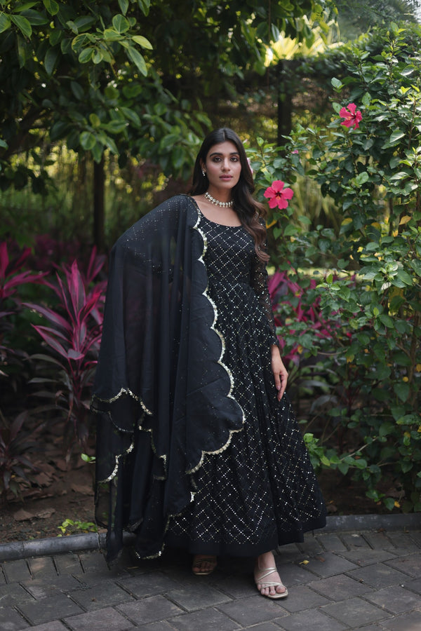 Faux Georgette Gown with Sequins Embroidered Dupatta A Blend of Tradition & Elegance