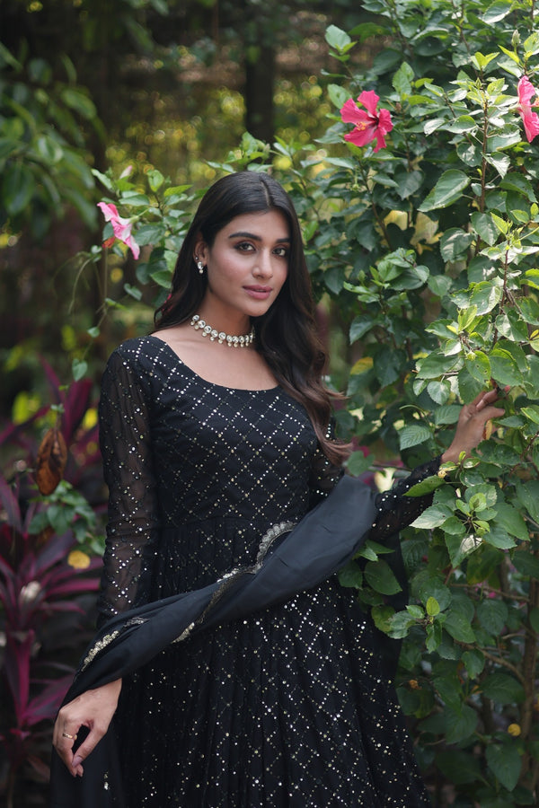 Faux Georgette Gown with Sequins Embroidered Dupatta A Blend of Tradition & Elegance