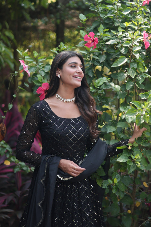 Faux Georgette Gown with Sequins Embroidered Dupatta A Blend of Tradition & Elegance