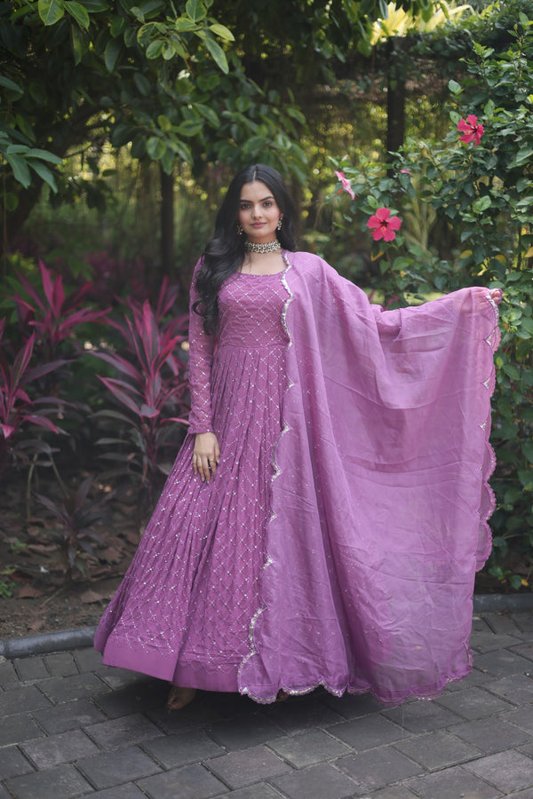 Faux Georgette Gown with Sequins Embroidered Dupatta A Blend of Tradition & Elegance