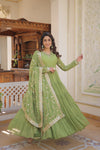 Elegant Faux Georgette Gown with Embroidered Dupatta – A Statement of Grace & Style