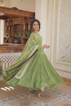 Elegant Faux Georgette Gown with Embroidered Dupatta – A Statement of Grace & Style