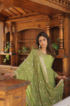 Elegant Faux Georgette Gown with Embroidered Dupatta – A Statement of Grace & Style