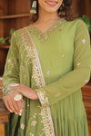 Elegant Faux Georgette Gown with Embroidered Dupatta – A Statement of Grace & Style