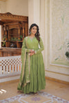 Elegant Faux Georgette Gown with Embroidered Dupatta – A Statement of Grace & Style