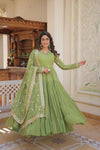 Elegant Faux Georgette Gown with Embroidered Dupatta – A Statement of Grace & Style
