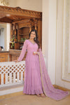 Elegant Faux Georgette Gown with Embroidered Dupatta – A Statement of Grace & Style