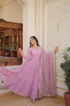 Elegant Faux Georgette Gown with Embroidered Dupatta – A Statement of Grace & Style