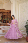 Elegant Faux Georgette Gown with Embroidered Dupatta – A Statement of Grace & Style
