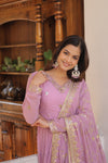 Elegant Faux Georgette Gown with Embroidered Dupatta – A Statement of Grace & Style
