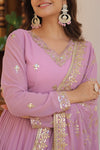 Elegant Faux Georgette Gown with Embroidered Dupatta – A Statement of Grace & Style
