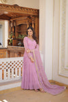 Elegant Faux Georgette Gown with Embroidered Dupatta – A Statement of Grace & Style