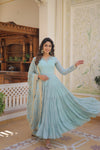 Elegant Faux Georgette Gown with Embroidered Dupatta – A Statement of Grace & Style