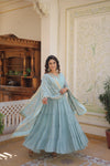 Elegant Faux Georgette Gown with Embroidered Dupatta – A Statement of Grace & Style