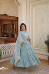 Elegant Faux Georgette Gown with Embroidered Dupatta – A Statement of Grace & Style