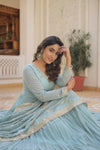 Elegant Faux Georgette Gown with Embroidered Dupatta – A Statement of Grace & Style