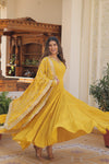 Elegant Faux Georgette Gown with Embroidered Dupatta – A Statement of Grace & Style