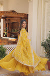 Elegant Faux Georgette Gown with Embroidered Dupatta – A Statement of Grace & Style