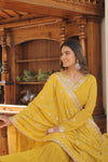 Elegant Faux Georgette Gown with Embroidered Dupatta – A Statement of Grace & Style