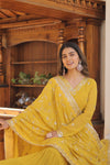 Elegant Faux Georgette Gown with Embroidered Dupatta – A Statement of Grace & Style