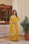 Elegant Faux Georgette Gown with Embroidered Dupatta – A Statement of Grace & Style