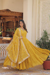 Elegant Faux Georgette Gown with Embroidered Dupatta – A Statement of Grace & Style