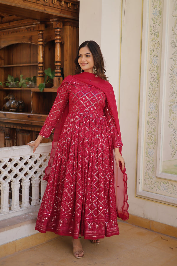 Faux Blooming Gown with Sequins Embroidered Dupatta A Blend of Elegance & Charm