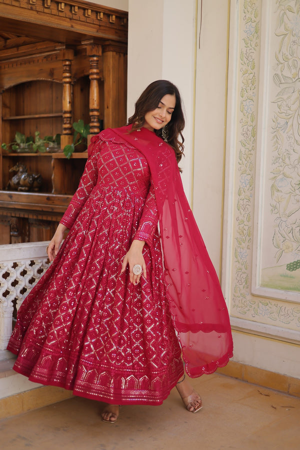 Faux Blooming Gown with Sequins Embroidered Dupatta A Blend of Elegance & Charm