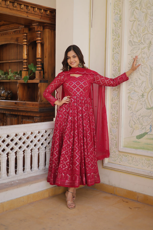 Faux Blooming Gown with Sequins Embroidered Dupatta A Blend of Elegance & Charm
