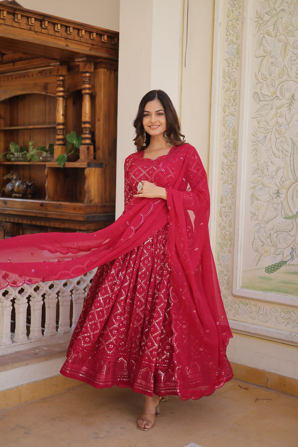 Faux Blooming Gown with Sequins Embroidered Dupatta A Blend of Elegance & Charm