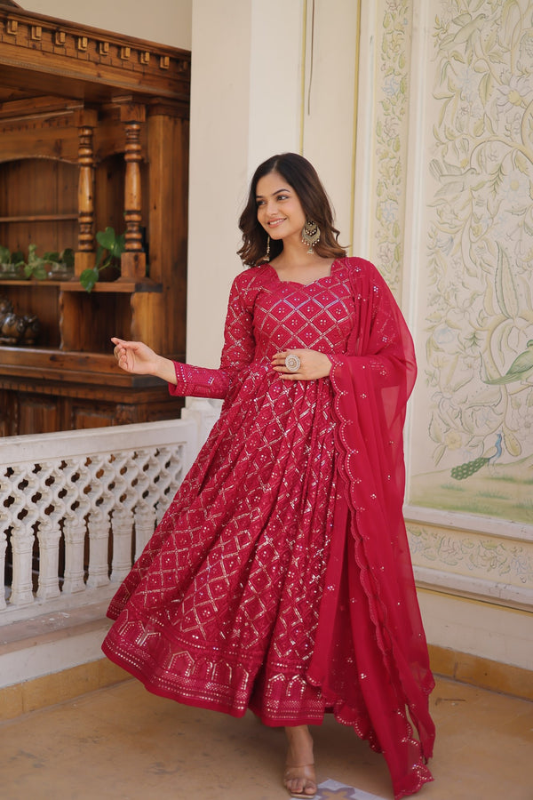 Faux Blooming Gown with Sequins Embroidered Dupatta A Blend of Elegance & Charm