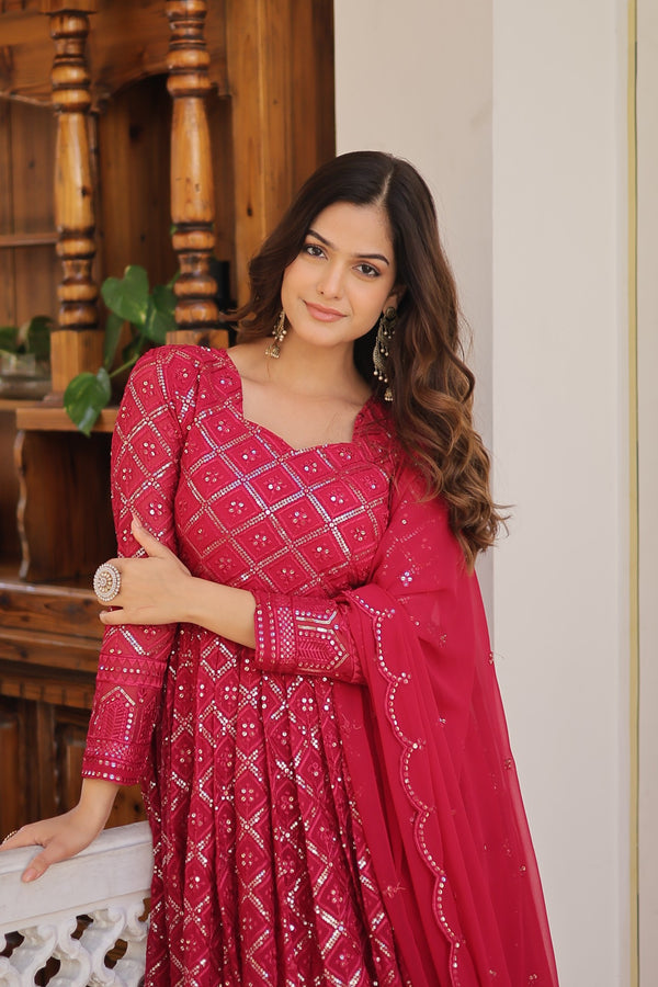Faux Blooming Gown with Sequins Embroidered Dupatta A Blend of Elegance & Charm