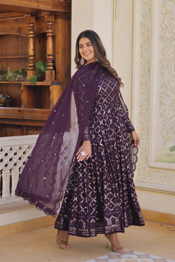 Faux Blooming Gown with Sequins Embroidered Dupatta A Blend of Elegance & Charm