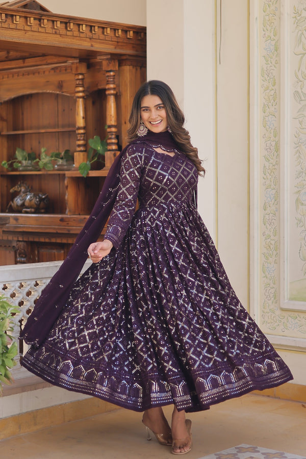 Faux Blooming Gown with Sequins Embroidered Dupatta A Blend of Elegance & Charm