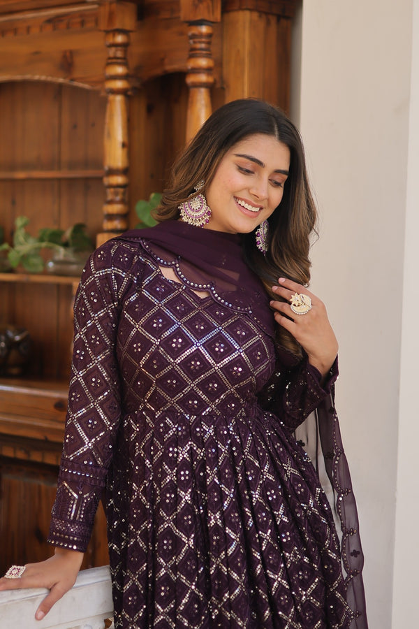 Faux Blooming Gown with Sequins Embroidered Dupatta A Blend of Elegance & Charm