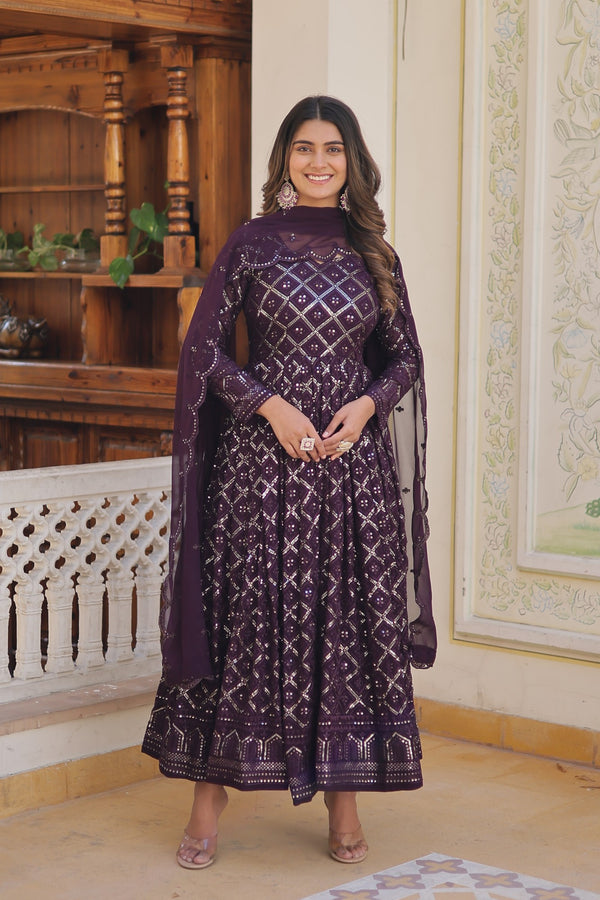 Faux Blooming Gown with Sequins Embroidered Dupatta A Blend of Elegance & Charm