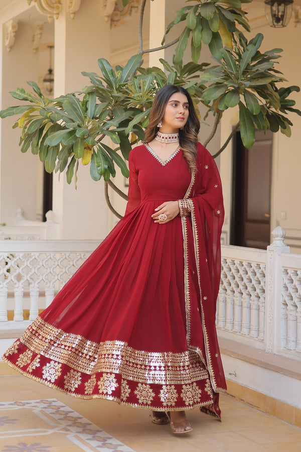 Faux Blooming Gown with Sequins Embroidered Dupatta A Mesmerizing Ensemble