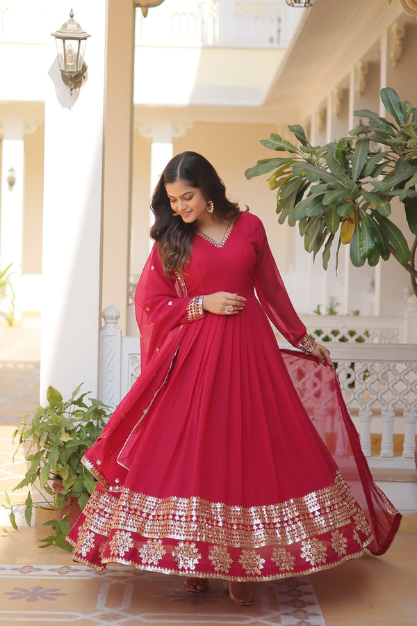 Faux Blooming Gown with Sequins Embroidered Dupatta A Mesmerizing Ensemble