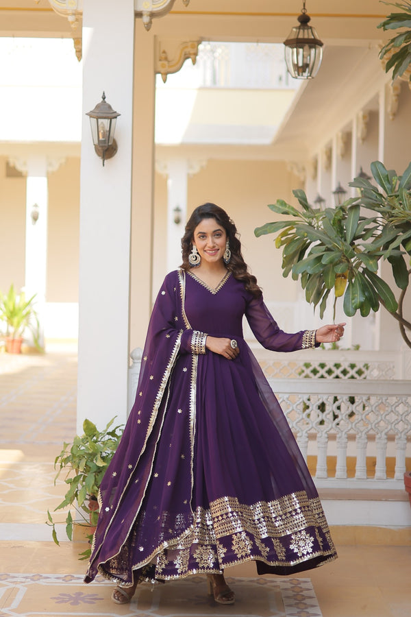 Faux Blooming Gown with Sequins Embroidered Dupatta A Mesmerizing Ensemble