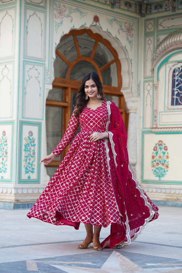Elegant Gown with Dupatta Sequins Embroidered Work