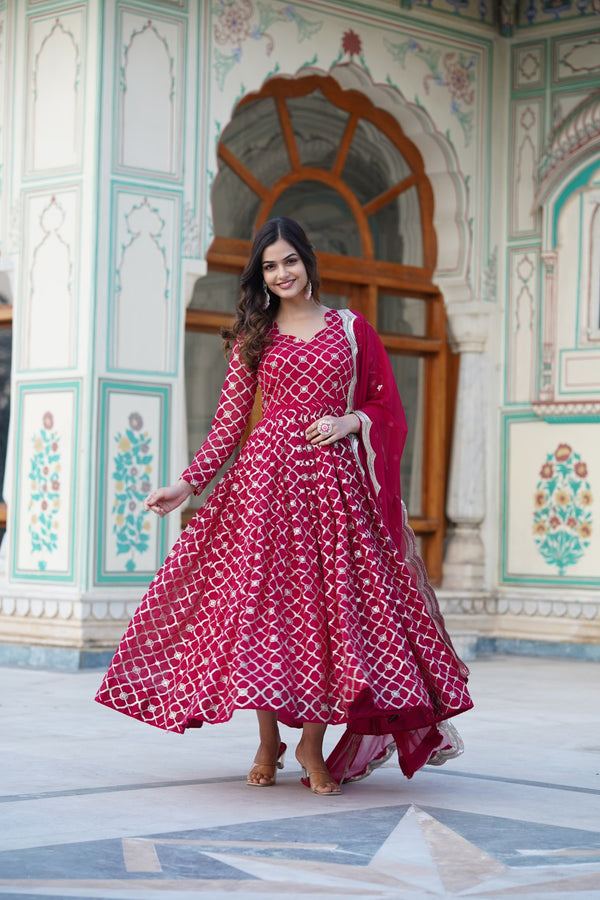 Elegant Gown with Dupatta Sequins Embroidered Work
