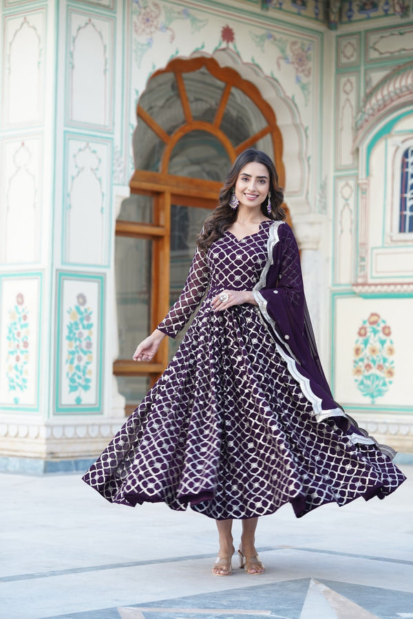 Elegant Gown with Dupatta Sequins Embroidered Work