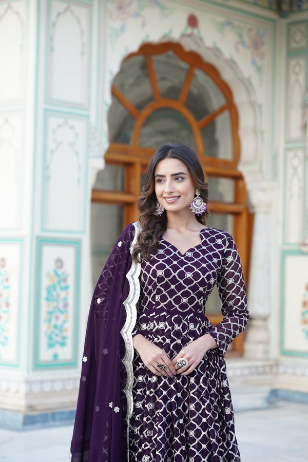 Elegant Gown with Dupatta Sequins Embroidered Work